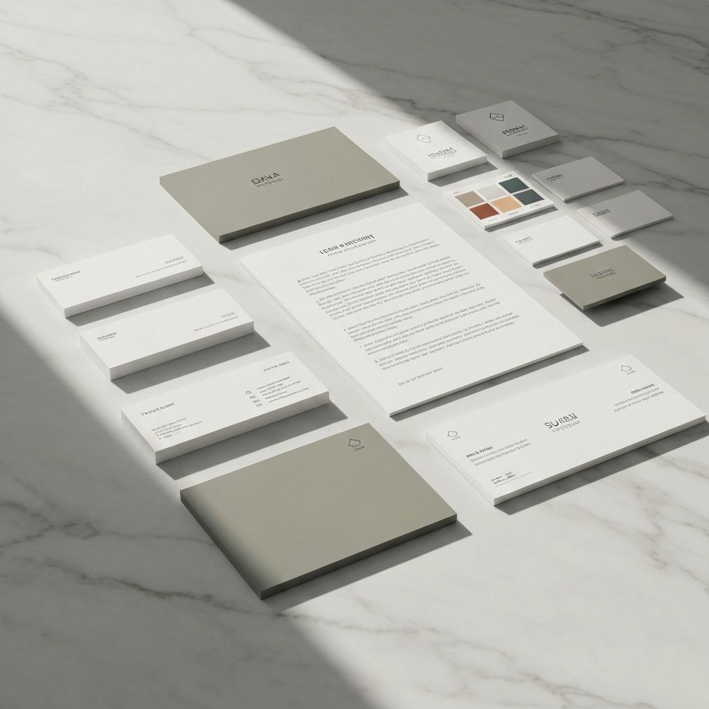 Brand identity package with business cards and logo mockups