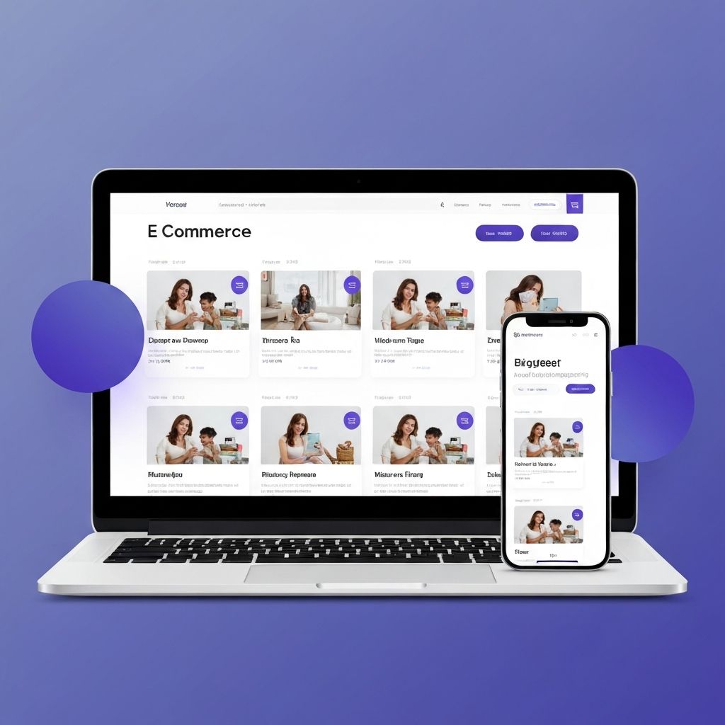 E-commerce platform mockup on laptop and smartphone